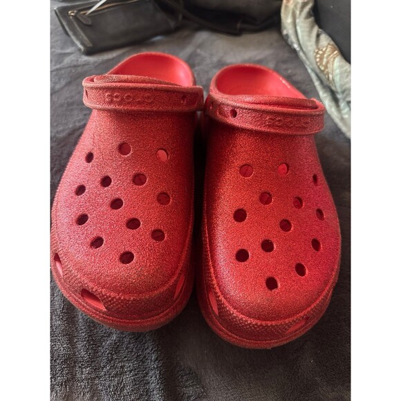 Red Glitter Platform Crocs Sz 9 Glam Y2K Rave Bling Sparkly 3" - Picture 4 of 6